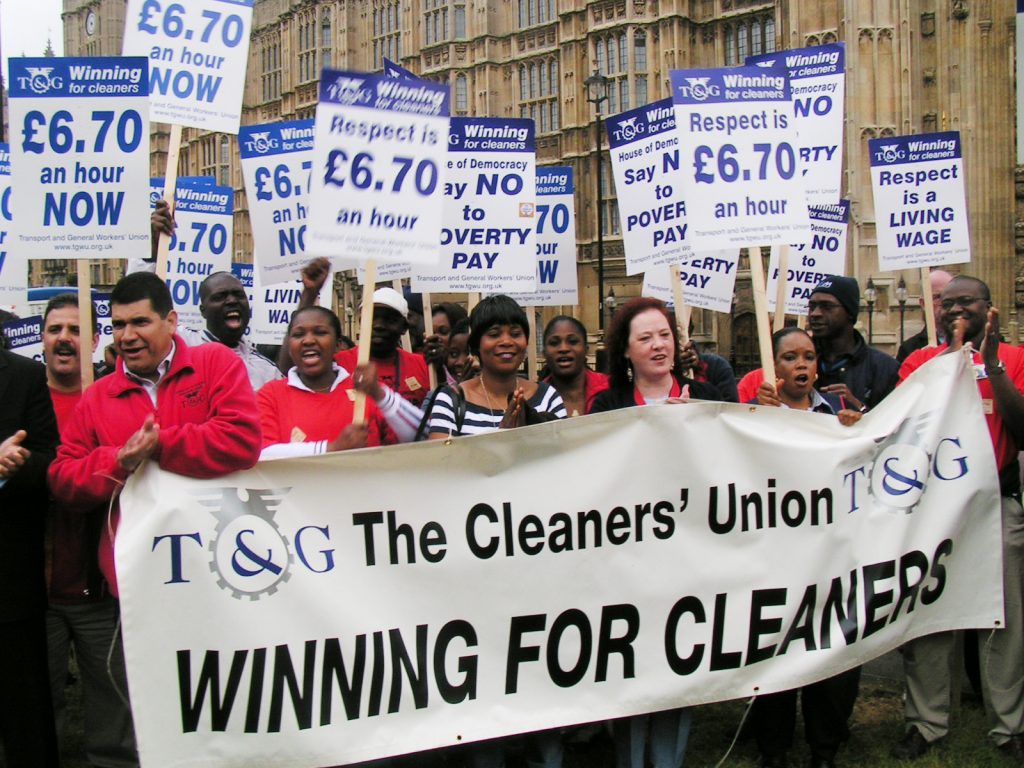 Parliament cleaners demonstratingat the launch of their strike ballot on June 15