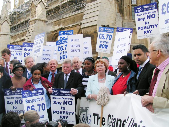 Cleaners organised by the Transport and General Workers Union staged their first-ever strike at parl