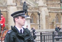Armed police outside parliament  – now appearing all over London