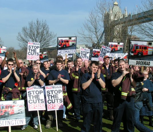London firefighters demonstrating against cuts earlier this year