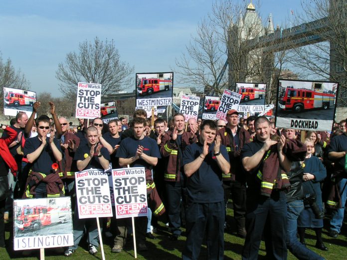 London firefighters demonstrating against cuts earlier this year