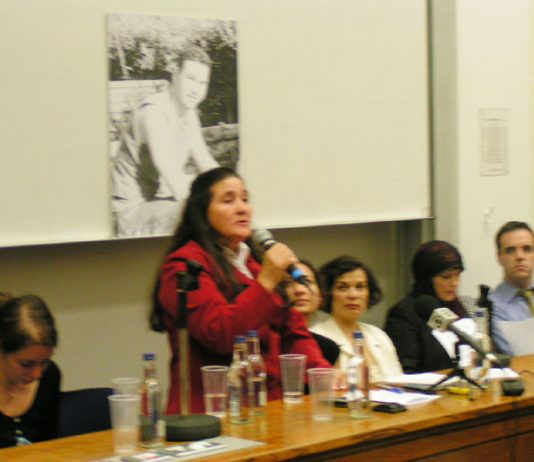 MARIA OTONE DE MENEZES, mother of Jean Charles addressing the packed London meeting on Monday night
