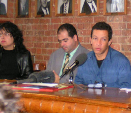 Patricia da Silva Armani, Jean Charles’ brother Giovanni de Menezes and Alex Pereira at yesterday’s press conference in London