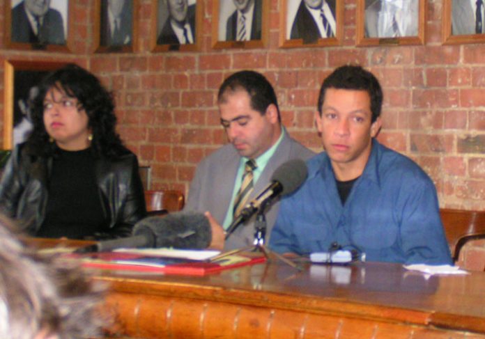 Patricia da Silva Armani, Jean Charles’ brother Giovanni de Menezes and Alex Pereira at yesterday’s press conference in London