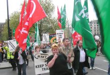 RMT ‘Rail Against Privatisation’ demonstration in London on April 30 calls for the scrapping of the PPP privatisation of the Tube network