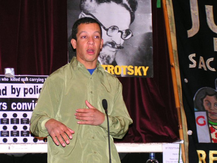 ALEX PEREIRA, cousin of Jean Charles de Menezes – who was murdered by the police at Stockwell tube on Friday 22nd July – addressing the News Line Anniversary Rally last Sunday