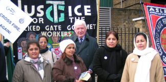 Locked-out Gate Gourmet workers with ASLEF General Secretary KEITH NORMAN at Saturday’s King’s Cross rally