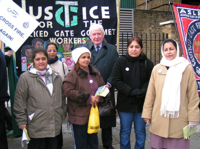 Locked-out Gate Gourmet workers with ASLEF General Secretary KEITH NORMAN at Saturday’s King’s Cross rally