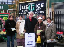 Labour MP JOHN McDONNELL with locked-out Gate Gourmet workers at a ‘Defend Fire Safety’ rally at Kings Cross last Saturday