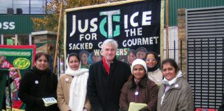 Labour MP JOHN McDONNELL with locked-out Gate Gourmet workers at a ‘Defend Fire Safety’ rally at Kings Cross last Saturday