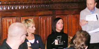 Polish migrant workers KAISA and MARTA with their translator WAL (left) and TGWU Regional organisor MICK CASHMAN at Wednesday’s briefing