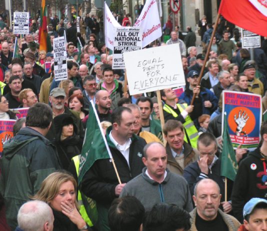 Irish workers demanding ‘Equal Rights for Everyone’ on last Friday’s 100,000-strong march through Dublin