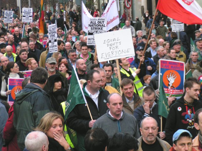 Irish workers demanding ‘Equal Rights for Everyone’ on last Friday’s 100,000-strong march through Dublin