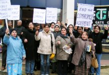 Locked -out gate Gourmet workers during their successful lobby of the TGWU Executive meeting earlier this month