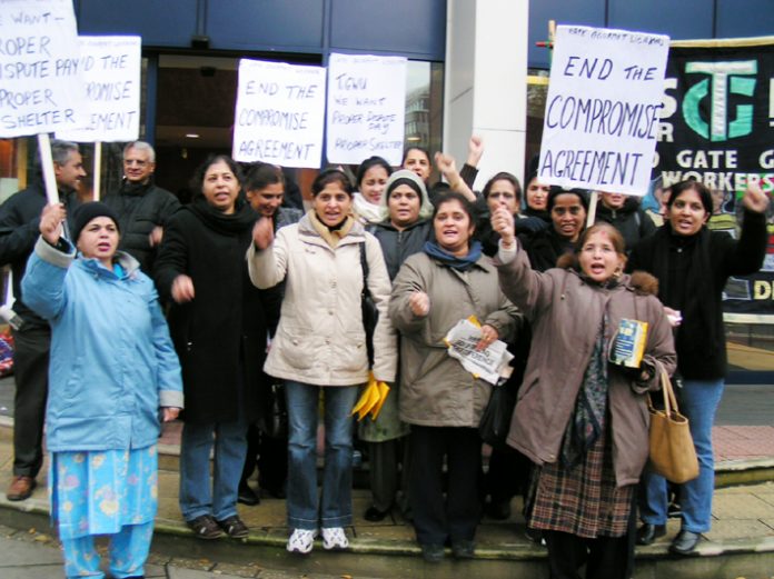 Locked -out gate Gourmet workers during their successful lobby of the TGWU Executive meeting earlier this month