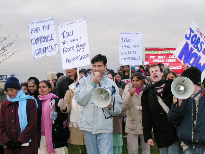Locked-out Gate Gourmet workers marching during their Xmas picket at Heathrow last Sunday