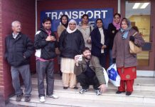 Locked-out Gate Gourmet workers outside the Hillingdon office of the TGWU insisting that the union leadership back their fight