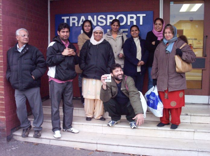 Locked-out Gate Gourmet workers outside the Hillingdon office of the TGWU insisting that the union leadership back their fight