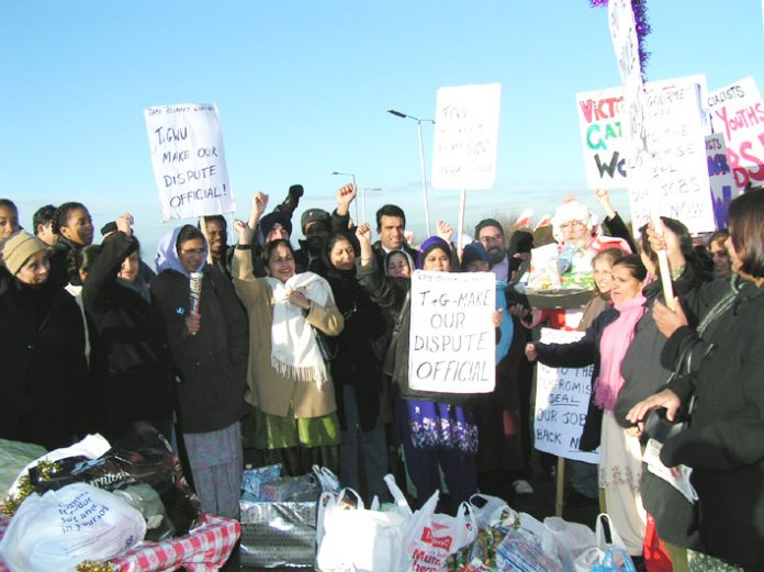 Gate Gourmet locked-out workers at their Xmas picket at Heathrow. The remain determined to win their jobs back and are standing firm