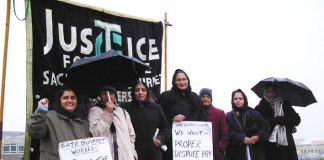 Gate Gourmet locked-out workers on the picket line yesterday