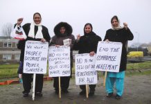 Gate Gourmet locked-out workers on the picket line at Heathrow yesterday