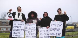 Gate Gourmet locked-out workers on the picket line at Heathrow yesterday