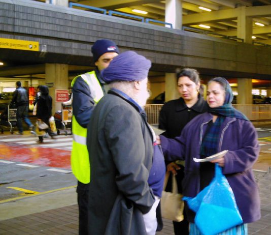 Gate Gourmet locked-out workers campaigning at Heathrow for their conference to fight for their reinstatement