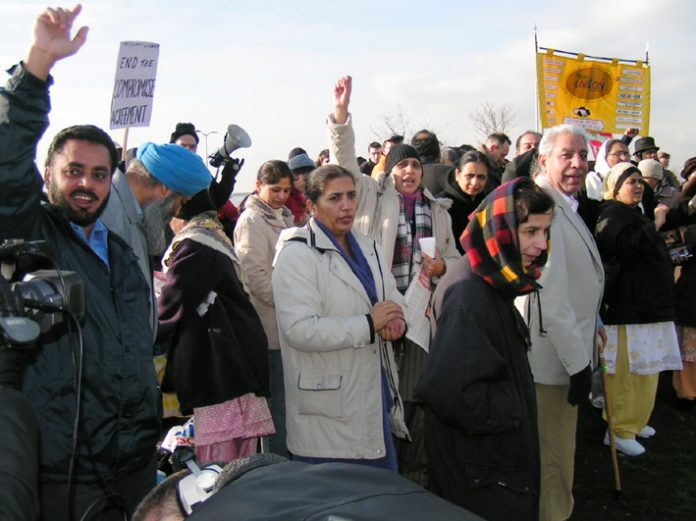 A section of yesterday’s 150-strong mass picket