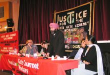 Locked-out Gate Gourmet worker HARBINDER SINGH addressing the conference from the platform