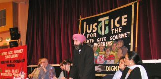 Locked-out Gate Gourmet worker HARBINDER SINGH addressing the conference from the platform