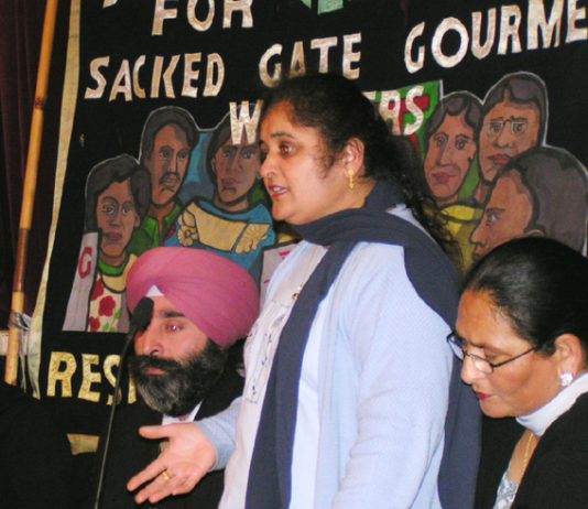 Gate Gourmet locked-out worker PARMJIT bains addressing the conference