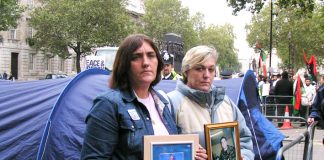 Mothers of British troops killed in Iraq, ROSE GENTLE and SUE SMITH holding a  vigil outside Downing Street last October