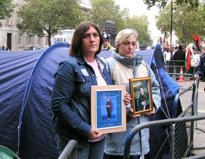 Mothers of British troops killed in Iraq, ROSE GENTLE and SUE SMITH holding a  vigil outside Downing Street last October