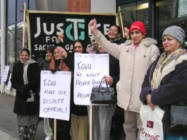 Gate Gourmet locked-out workers showing their determination to win their struggle after lobbying TGWU Executive Council members in central London yesterday