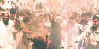 Demonstrators in Karachi burn an effigy of George ‘dog’ Bush  after US forces bombed Afghanistan in September 2001