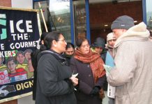 Gate Gourmet locked-out workers lobbying TGWU Executive Committee members demanding that their hardship payments be maintained while they are fighting for their reinstatement