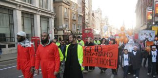 Demonstration in London on January 26 demanding the release of Omar Deghayes and all other detainees from the Guantanamo Bay prison camp