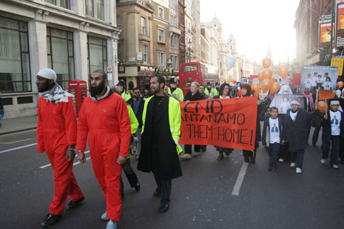 Demonstration in London on January 26 demanding the release of Omar Deghayes and all other detainees from the Guantanamo Bay prison camp