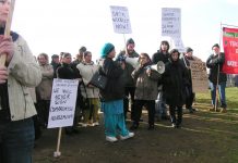 A section of last Friday’s 200-strong Gate Gourmet locked -out workers mass picket at Heathrow – see feature