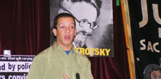 Alex pereira, cousin of Jean de Menezes, speaking at the News Line Anniversary rally last November