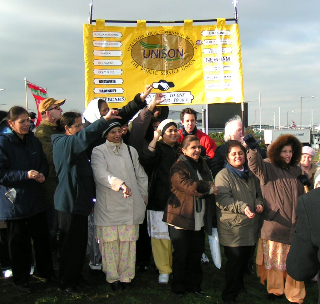 Gate Gourmet locked-out workers at their last mass picket at Heathrow, supported by Hounslow UNISON members
