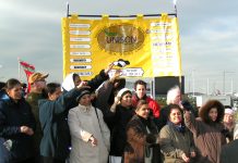 Gate Gourmet locked-out workers at their last mass picket at Heathrow, supported by Hounslow UNISON members