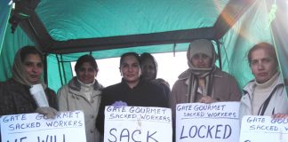 Gate Gourmet locked out workers in good spirits despite the bitter cold on the picket line at Heathrow yesterday