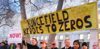 FBU members and residents from the Buncefield area picketing 10 Downing Street on Wednesday night