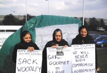 Gate Gourmet locked-out workers on the picket line in the freezing cold yesterday