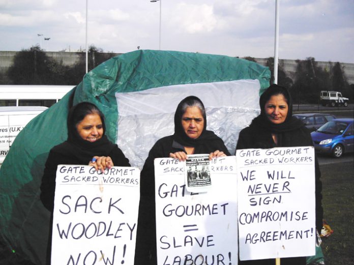 Gate Gourmet locked-out workers on the picket line in the freezing cold yesterday