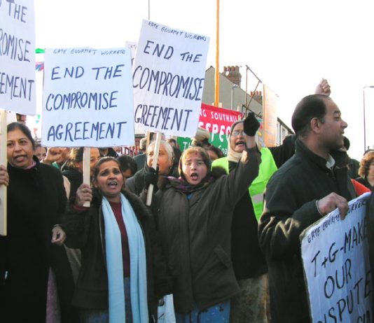 Gate Gourmet locked-out workers on their successful 1000-strong march through Southall last December 4