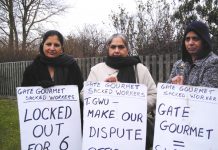 Gate Gourmet locked-out workers on the picket line yesterday