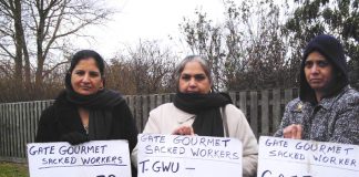 Gate Gourmet locked-out workers on the picket line yesterday