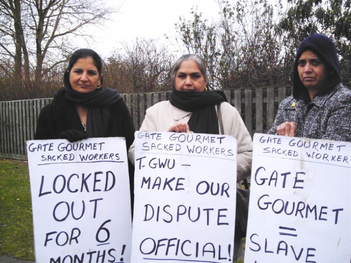 Gate Gourmet locked-out workers on the picket line yesterday